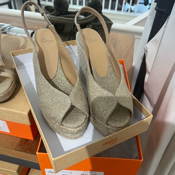 Castaner Metallic Gold Wedge Sandals